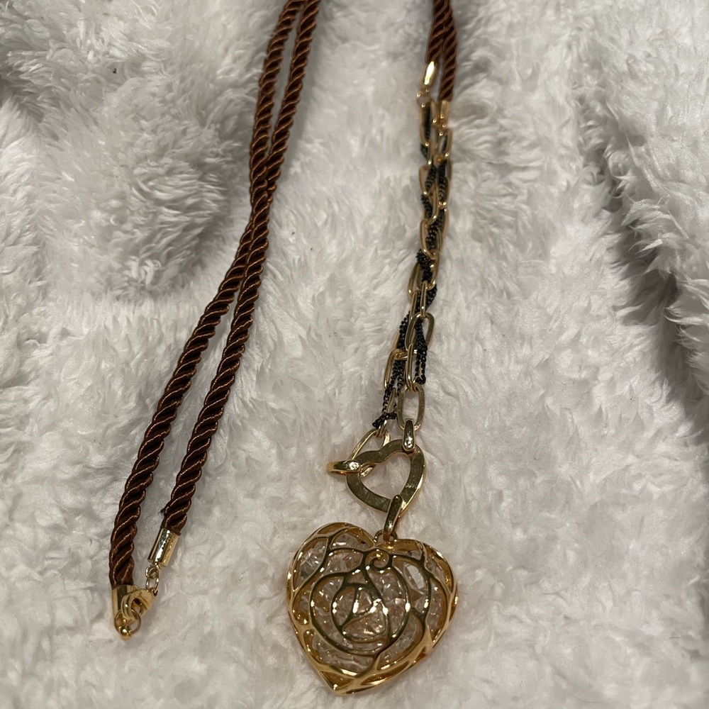 Fashion Heart Pendant w/ Brown String Chain